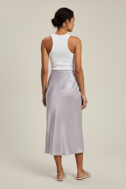 Jupe Satin Lilas Midi Fluide