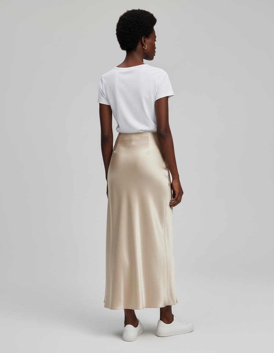 Jupe Satin Dorée Longue Élégante