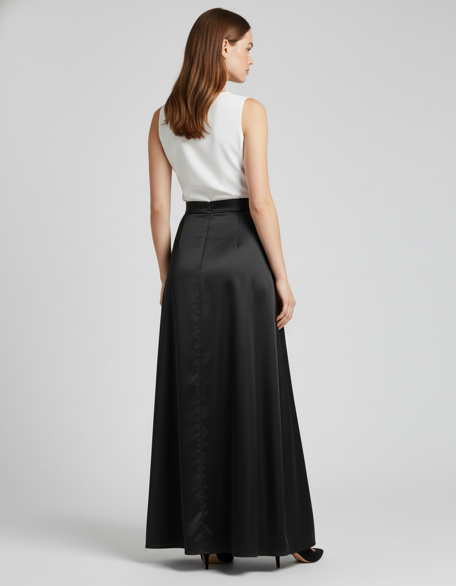 Jupe Satin Noire Fluide Élégante Moderne