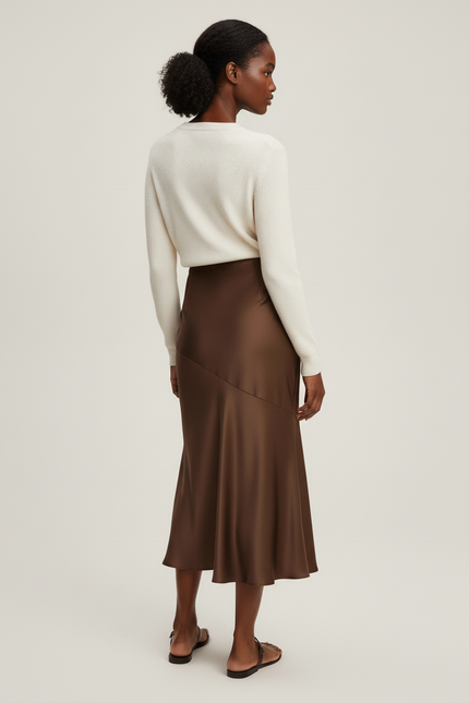 Jupe Satin Marron Évasée Élégante