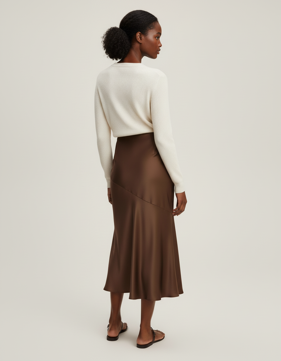 Jupe Satin Marron Évasée Élégante