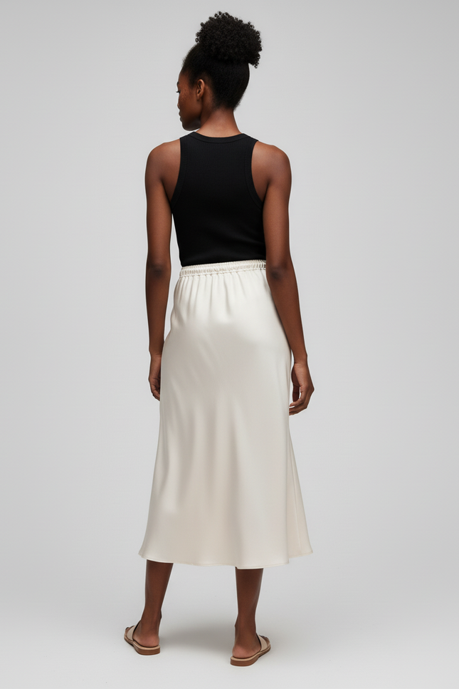 Jupe Évasée Longue Blanche En Satin