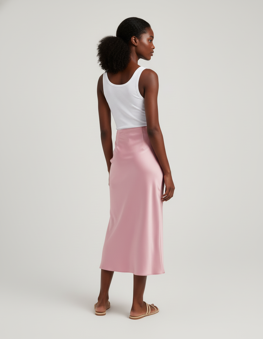 Jupe Satin Rose Pâle Fluide Élégante