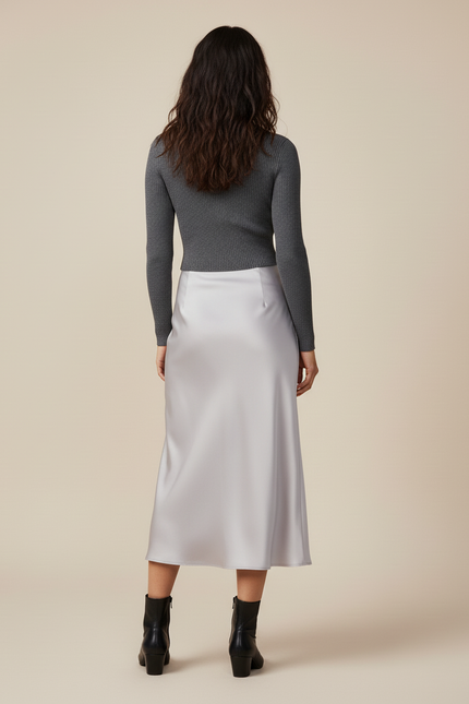 Jupe Satin Gris Clair Fluide Élégante