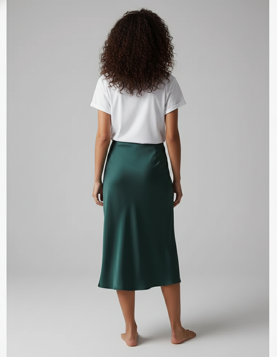 Jupe Satin Verte Émeraude Fluide