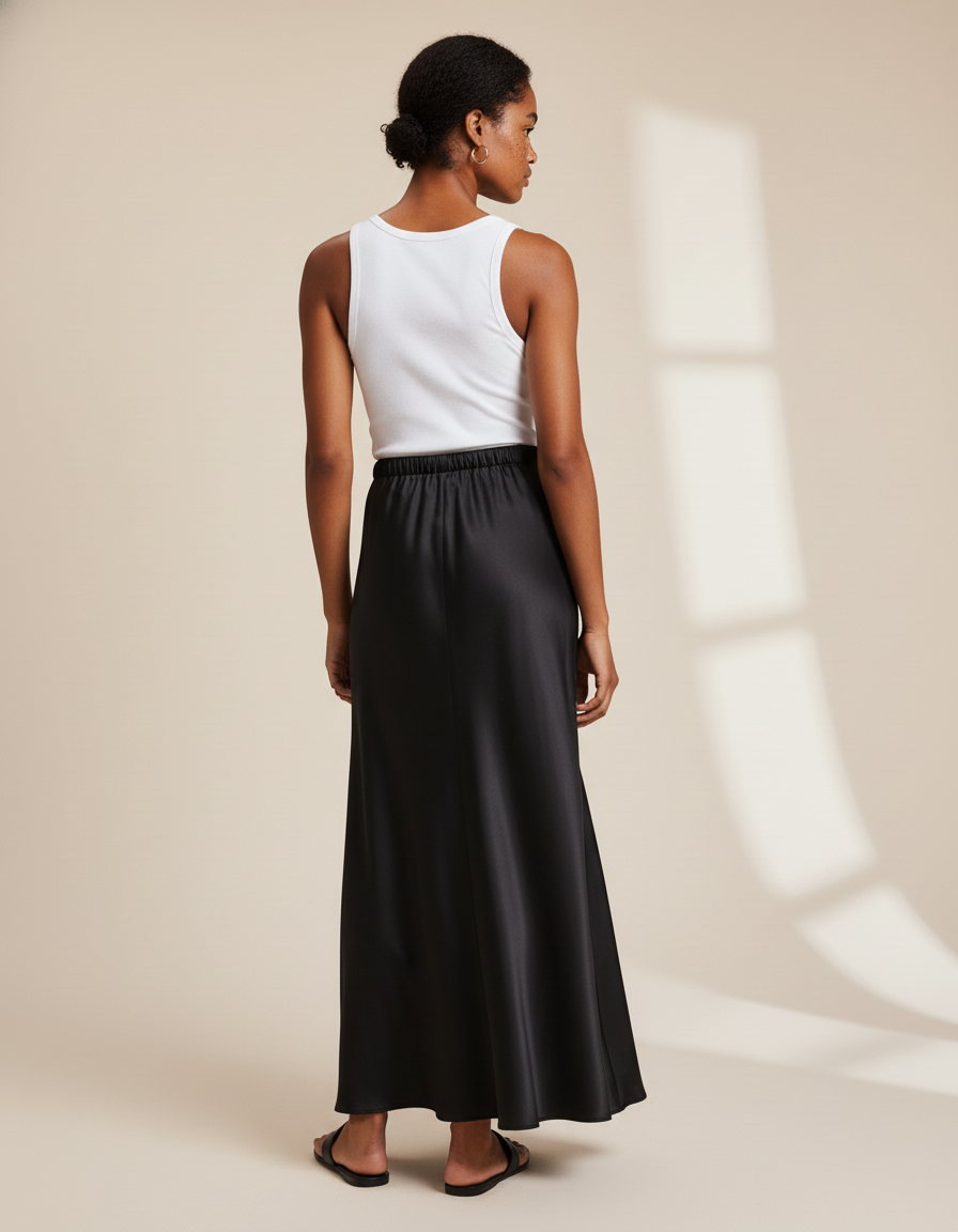Jupe Satin Noire Longue Élégante
