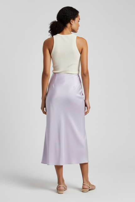 Jupe Satin Lilas Fluide Élégante