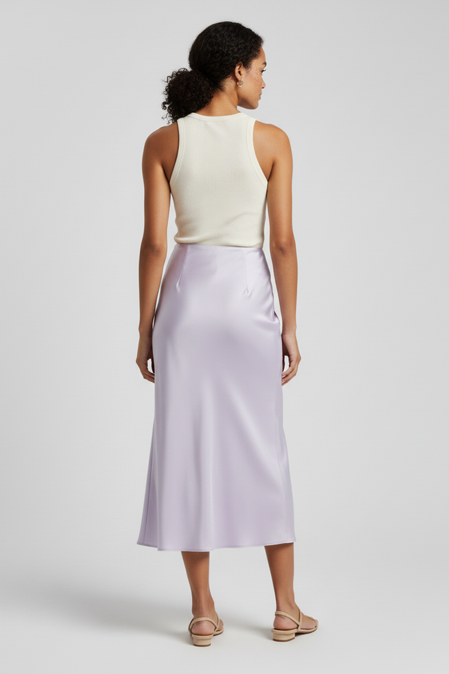 Jupe Satin Lilas Fluide Élégante