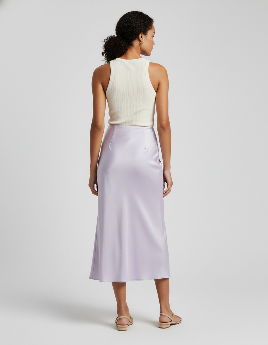 Jupe Satin Lilas Fluide Élégante