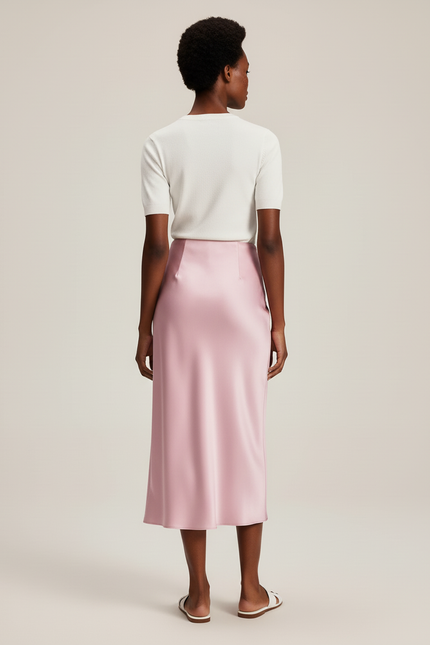 Jupe Satin Rose Pâle Fluide Élégante Romantique