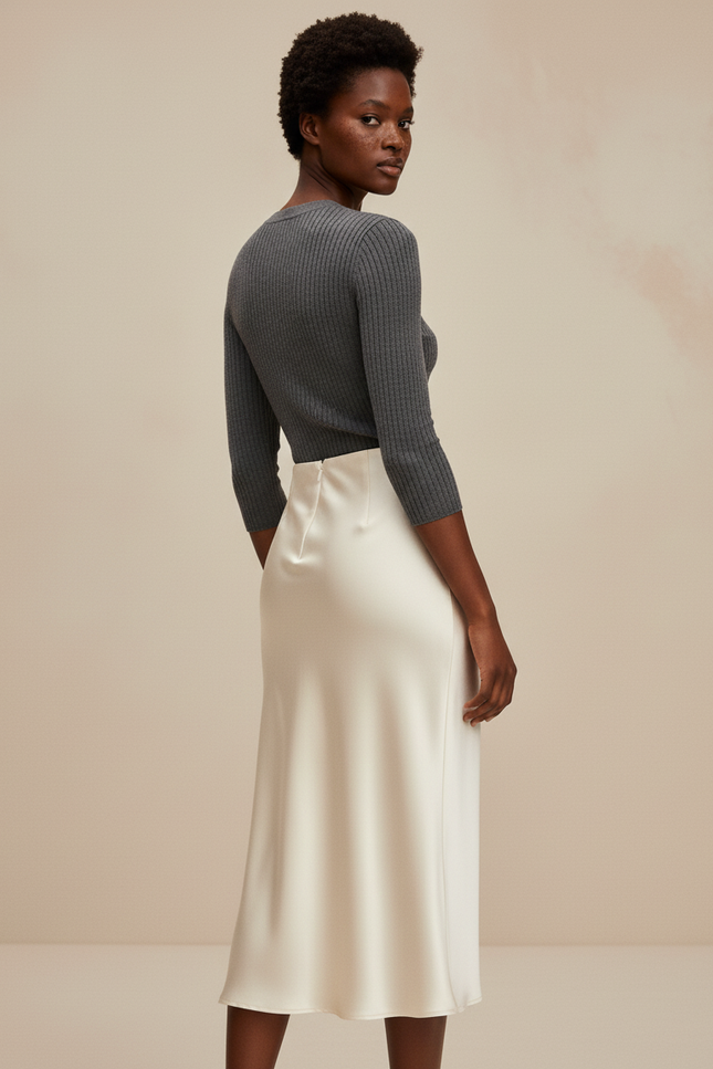 Jupe Satin Crème Fluide Élégante