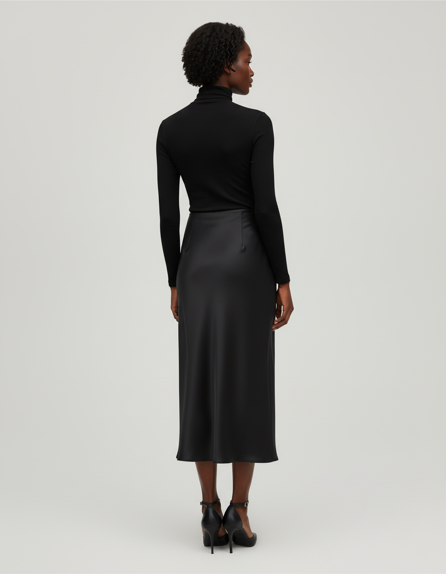 Jupe Satin Noire Fluide Élégante Intemporelle