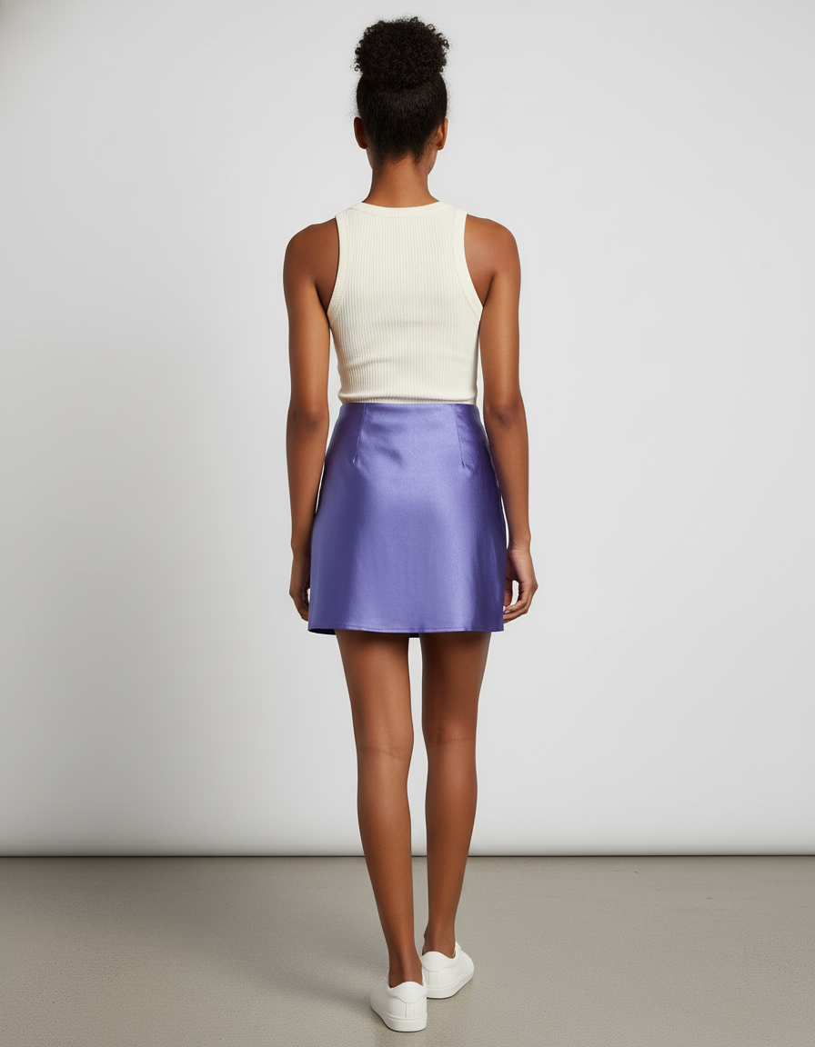 Jupe Satin Violette Fendue Fluide