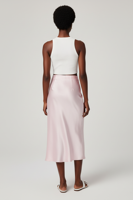 Jupe Satin Rose Pâle Élégante Fluide