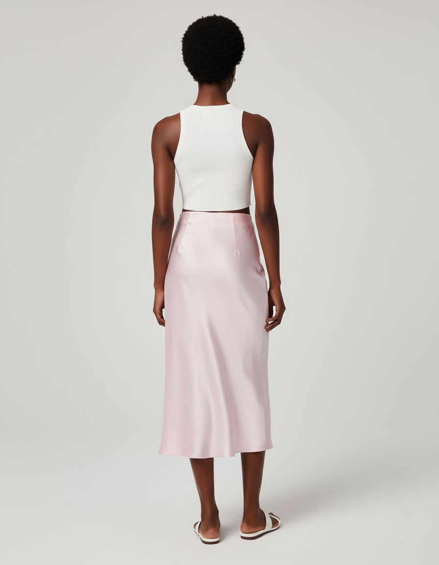 Jupe Satin Rose Pâle Élégante Fluide