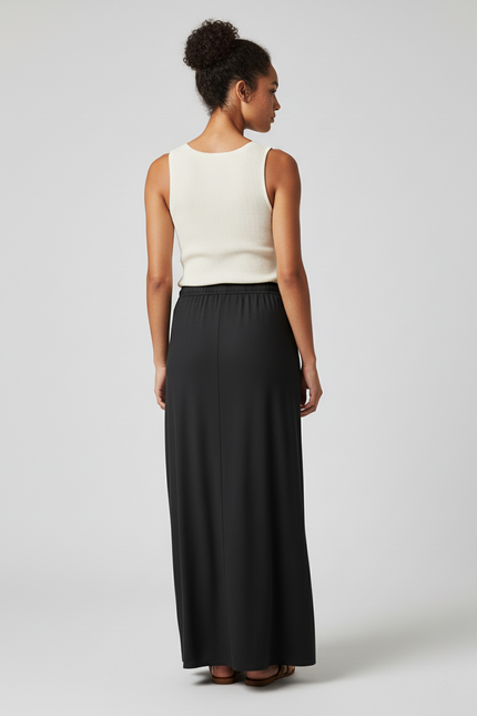 Jupe Satin Noire Longue Élégante Élancée