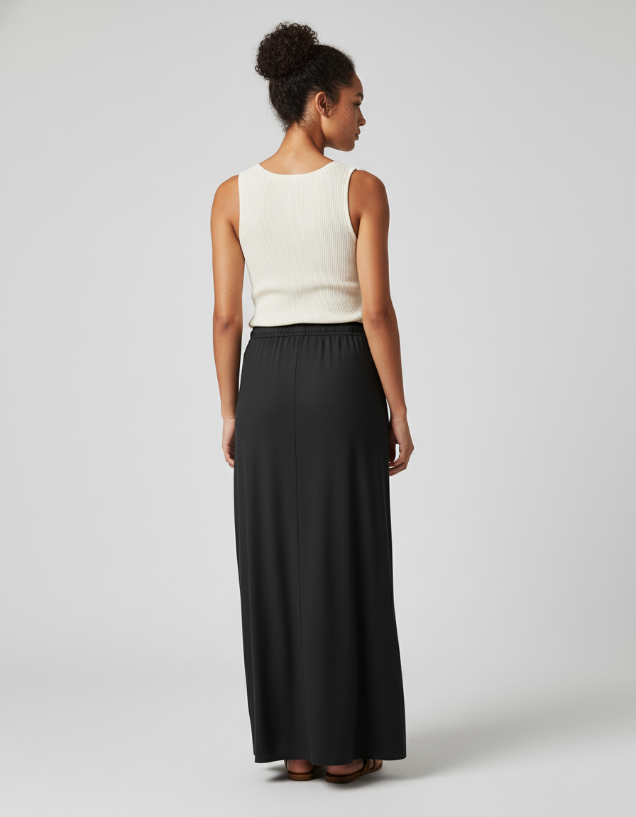 Jupe Satin Noire Longue Élégante Élancée