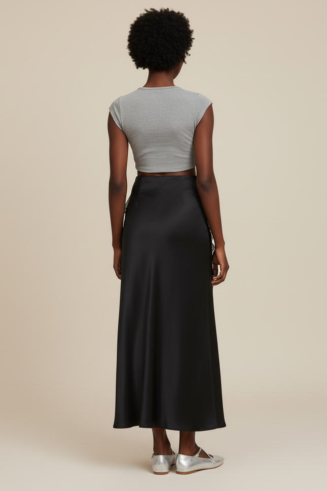 Jupe Noir Satin Portefeuille