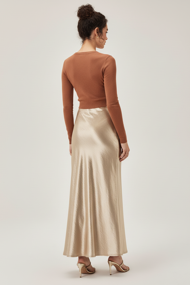 Jupe Satin Dorée Fluide Élégante