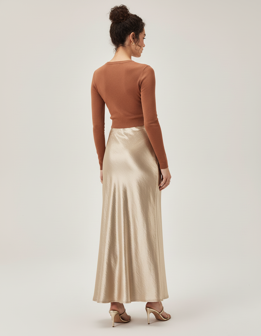 Jupe Satin Dorée Fluide Élégante