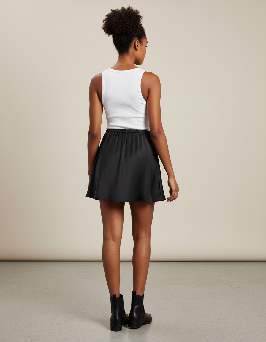 Jupe Satin Noire Mini Fluide