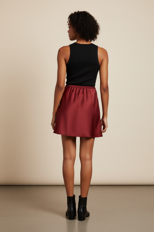Jupe Satin Bordeaux Cordon Fluide