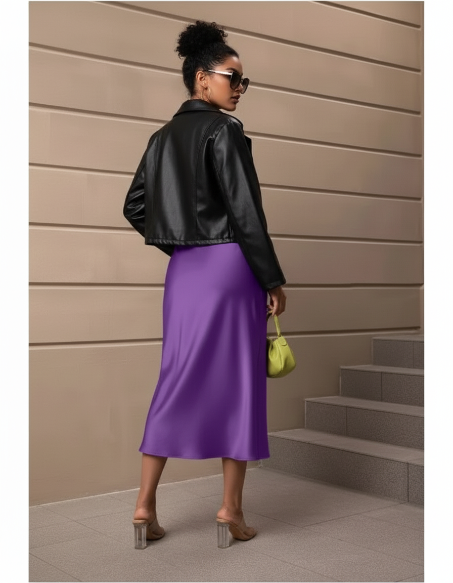 Jupe Satin Violette Fluide Élégante