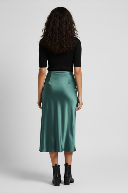 Jupe Satin Vert Émeraude Fluide