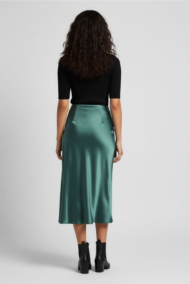 Jupe Satin Vert Émeraude Fluide