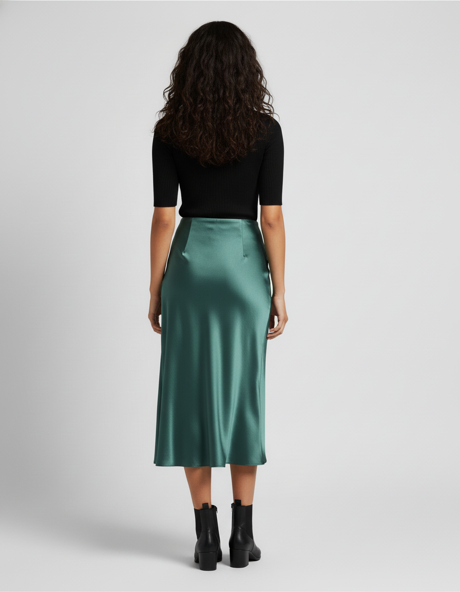 Jupe Satin Vert Émeraude Fluide