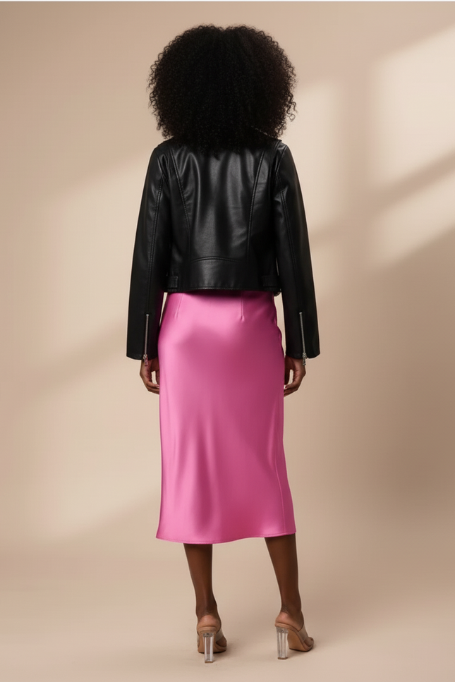 Jupe Satin Rose Fluide Élégante Glamour