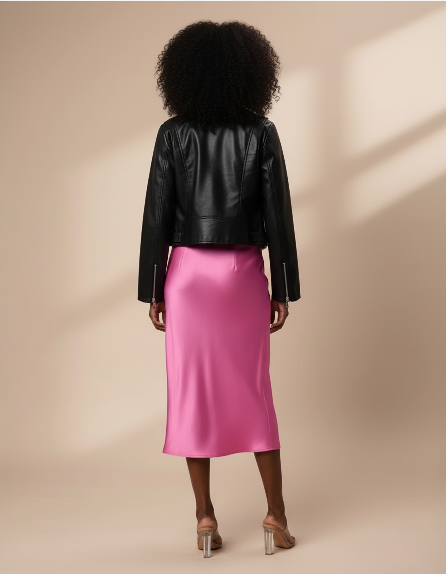 Jupe Satin Rose Fluide Élégante Glamour