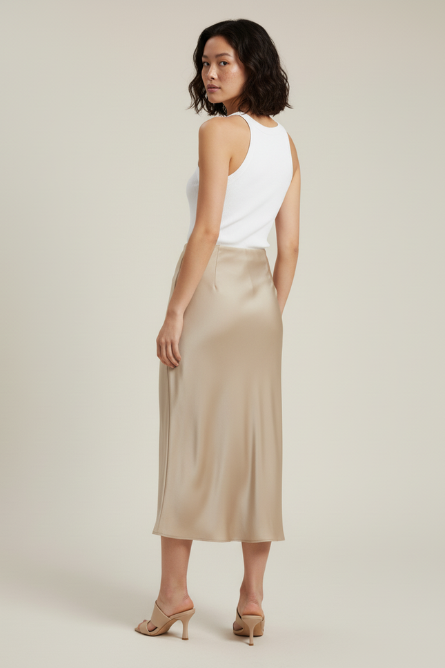 Jupe Satin Fluide Beige Élégante