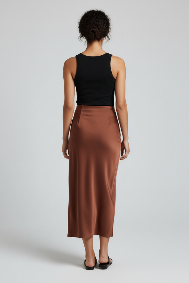 Jupe Satin Marron Longue Élégante Bohème