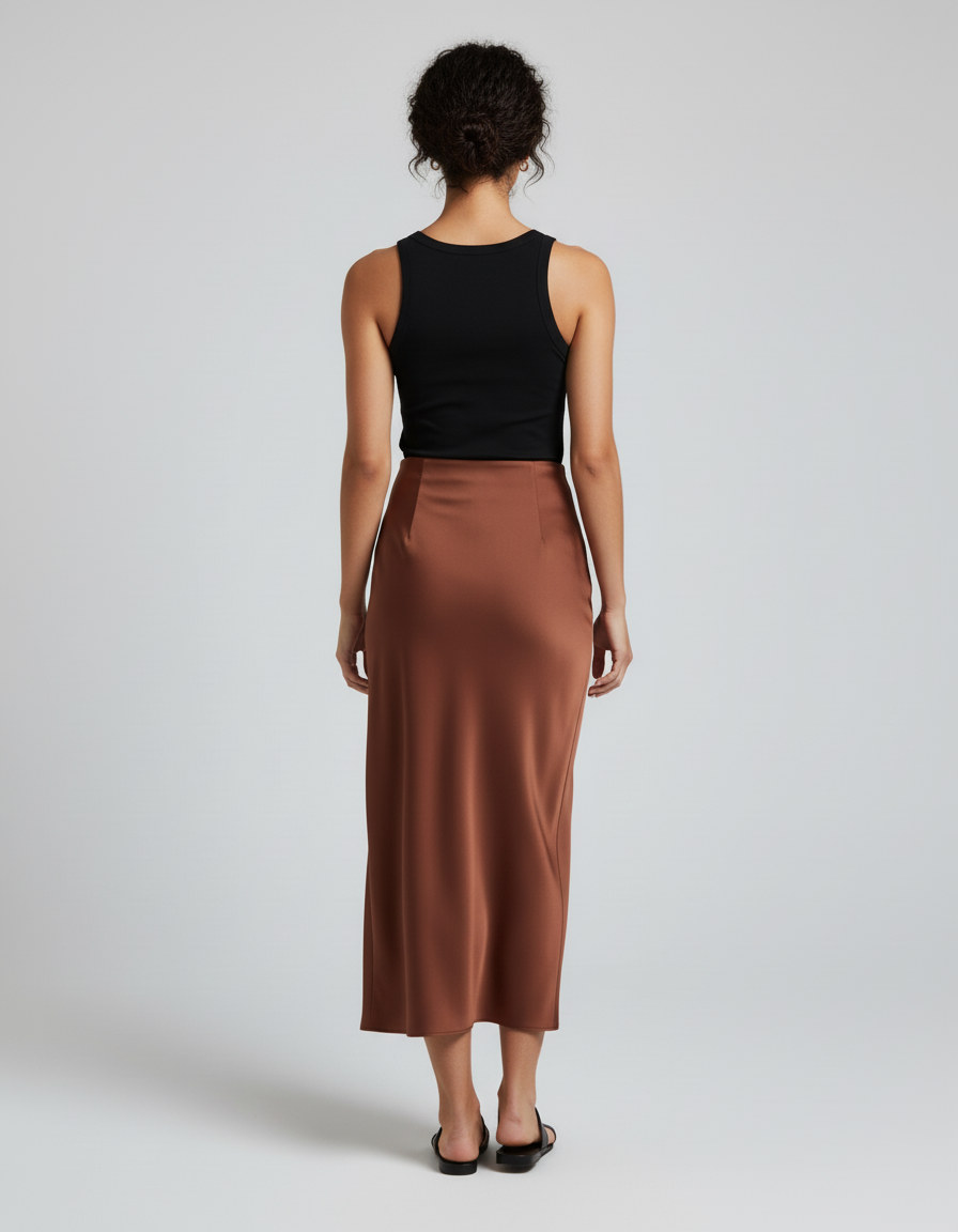 Jupe Satin Marron Longue Élégante Bohème