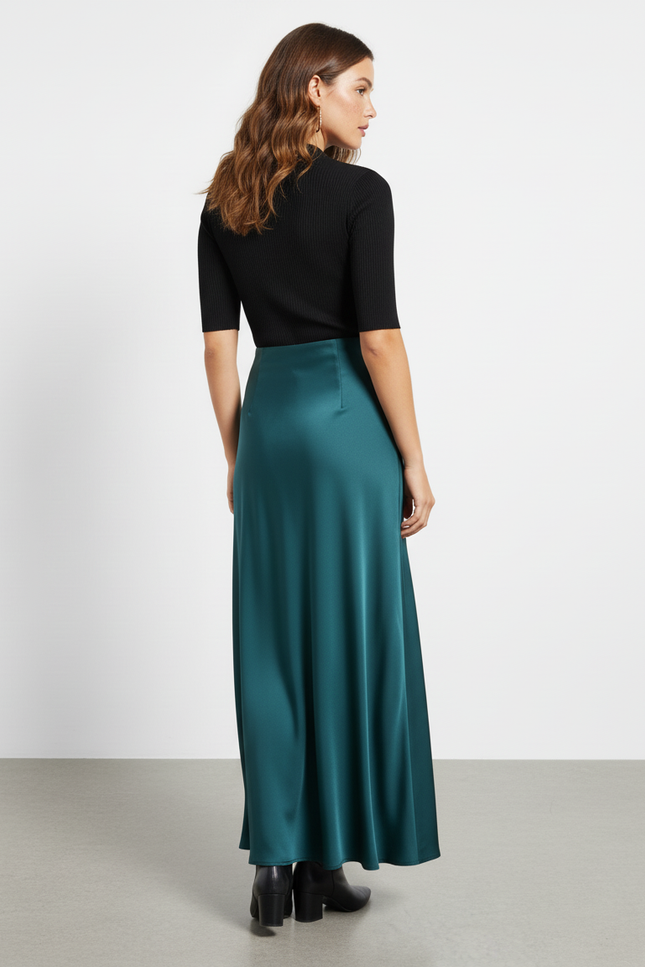 Jupe Satin Longue Vert Émeraude Élégante