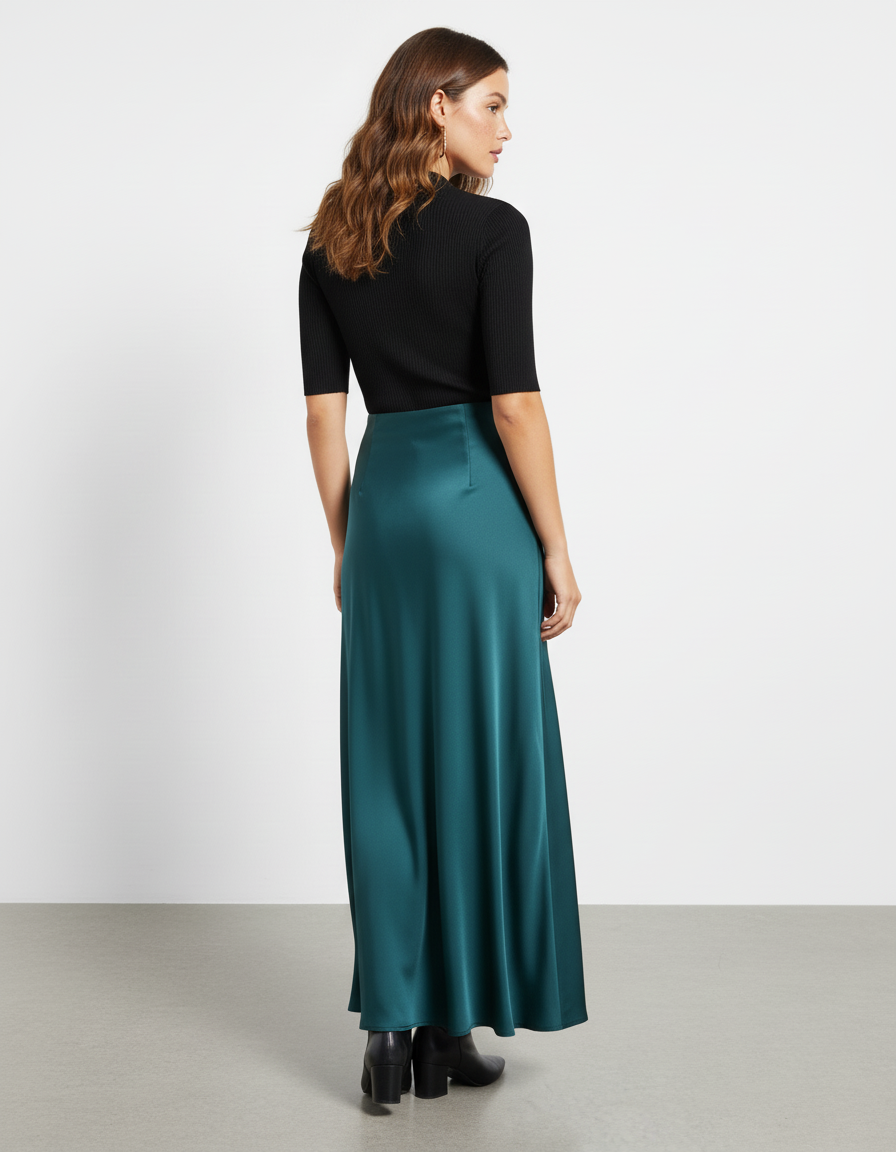 Jupe Satin Longue Vert Émeraude Élégante