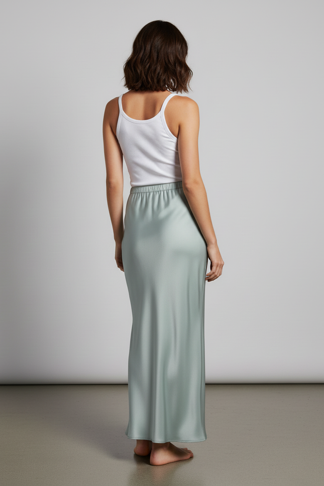 Jupe Satin Menthe Fluide Élégante