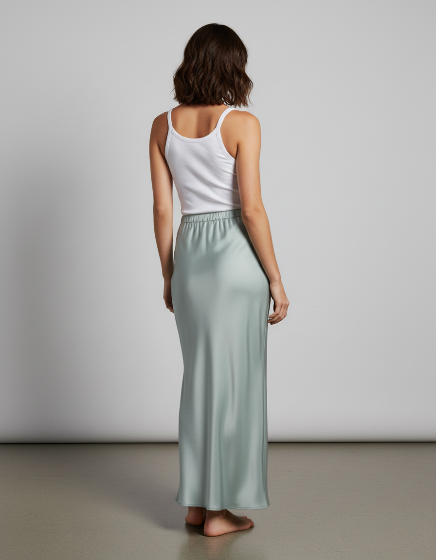 Jupe Satin Menthe Fluide Élégante