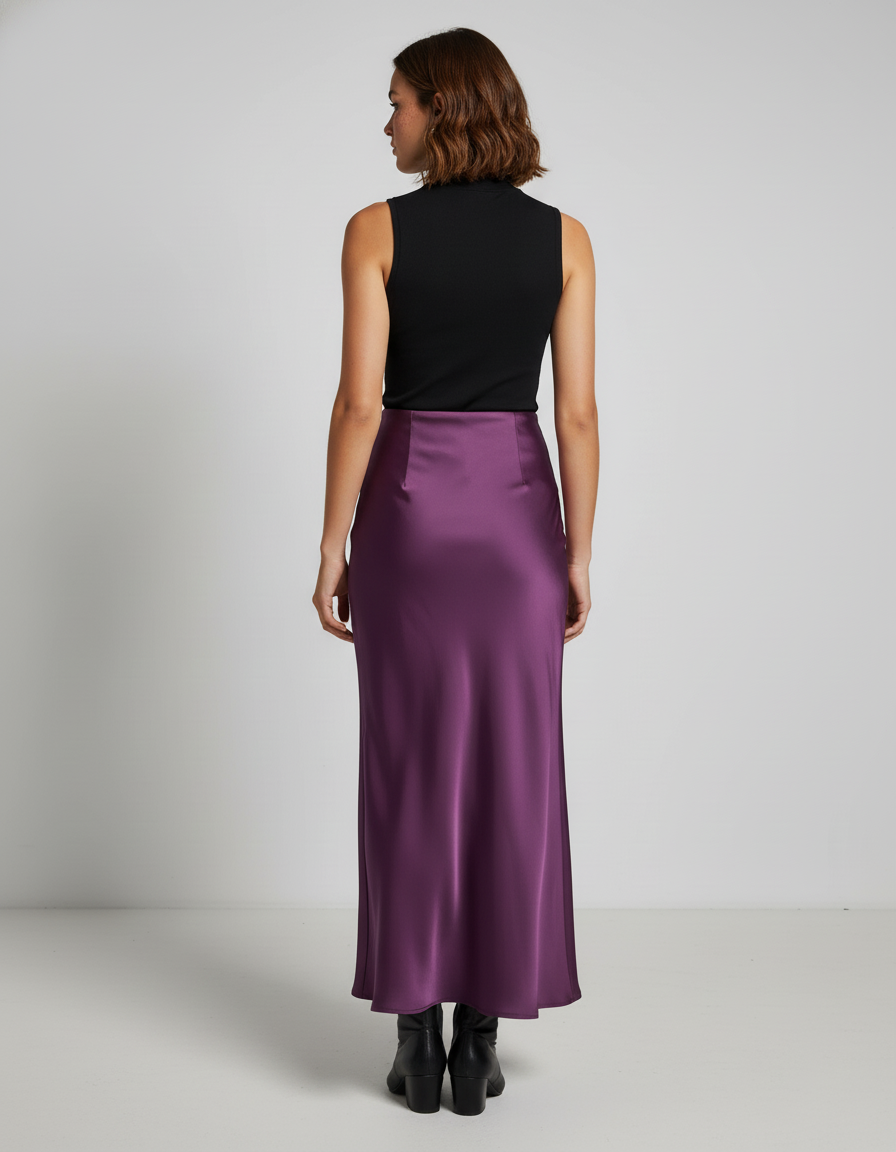Jupe Satin Longue Violette Élégante