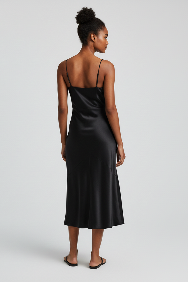 Jupe Satin Noire Midi Élégante Structurée