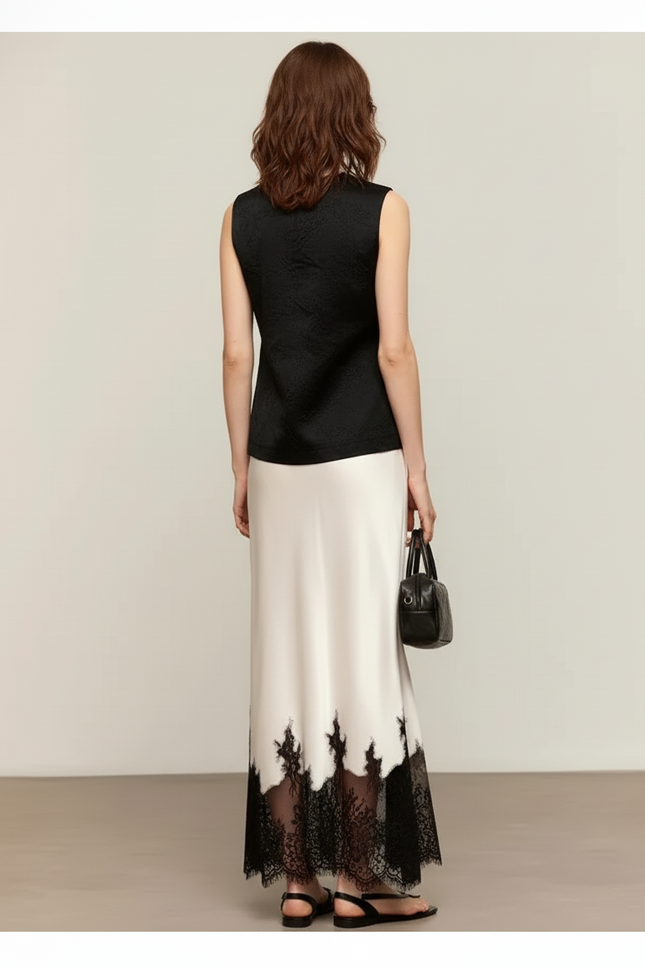 Jupe Longue Satin Et Dentelle