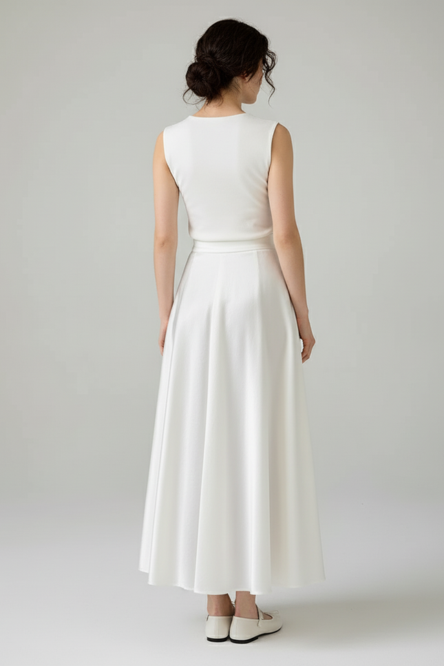 Jupe Corolle En Satin Blanc