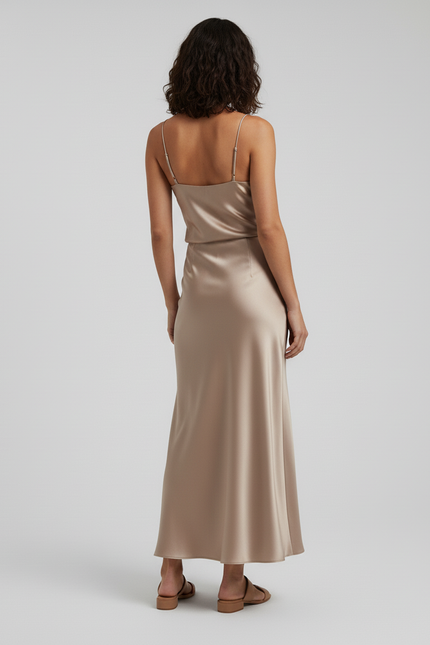 Jupe Midi Satin Beige