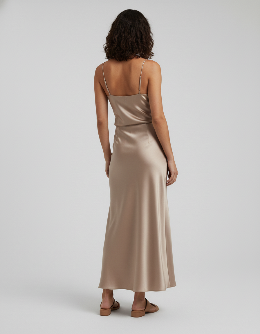 Jupe Midi Satin Beige