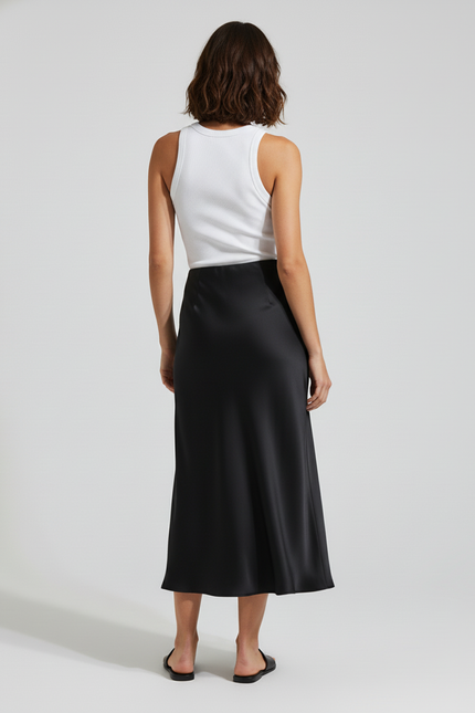 Jupe Satin Noire Longue Fluide Aérienne