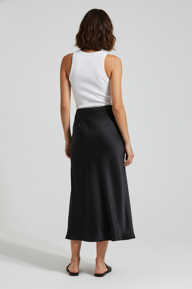 Jupe Satin Noire Longue Fluide Aérienne