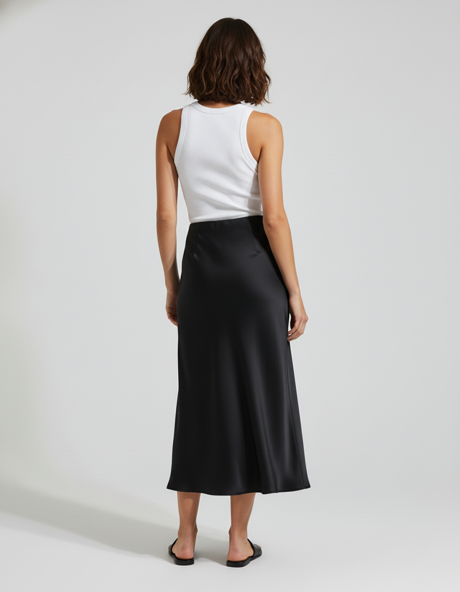 Jupe Satin Noire Longue Fluide Aérienne