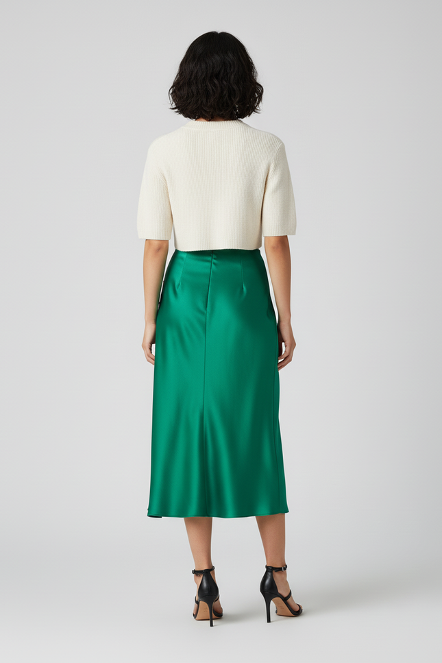 Jupe Satin Fluide Verte Élégante