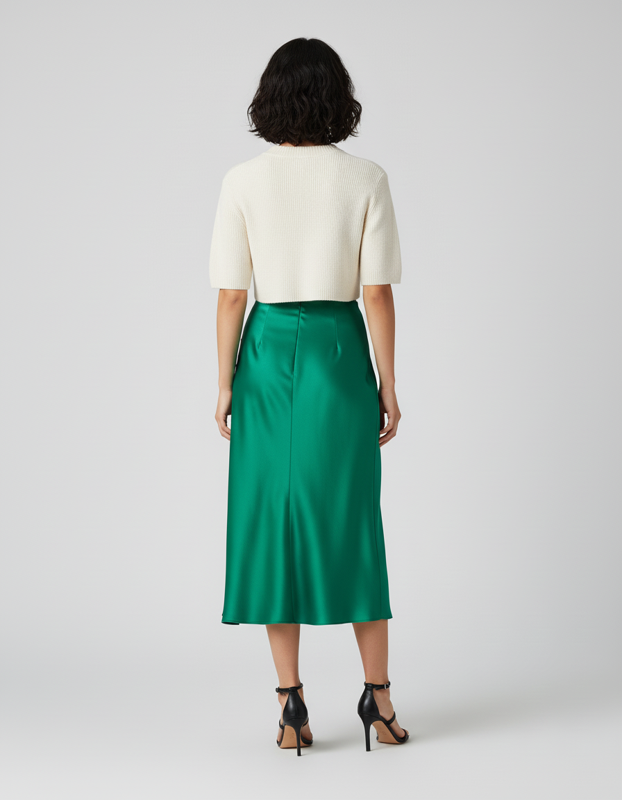 Jupe Satin Fluide Verte Élégante